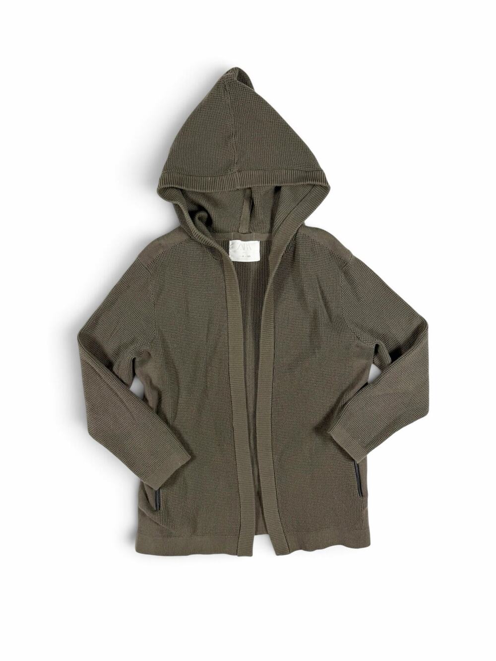Zara Boys Knit Hooded Cardigan Olive Green Size 8